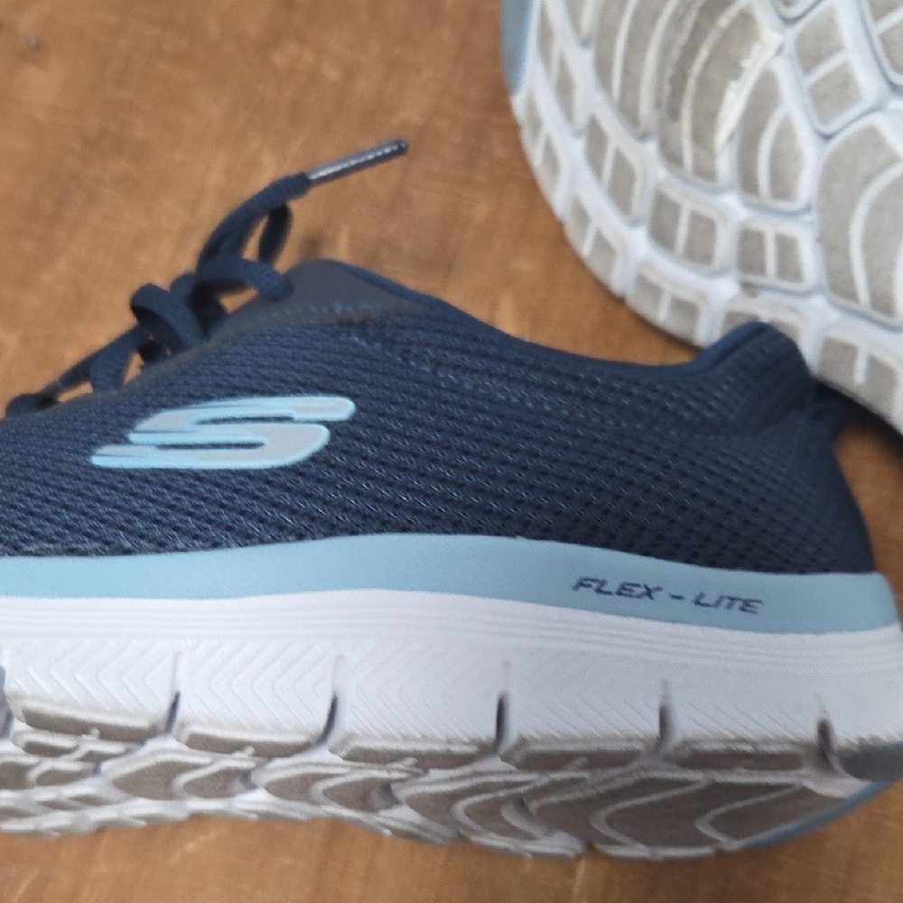 Skechers Dark Blue Mesh Sneakers with White Soles - Picture 8 of 9